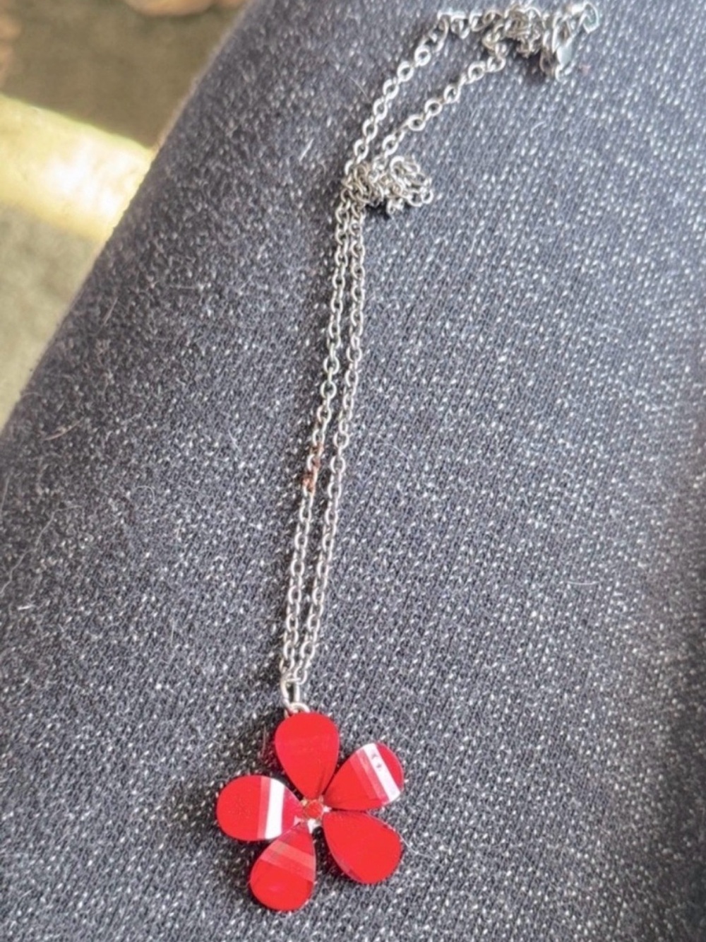 Red enamel flower pendant necklace